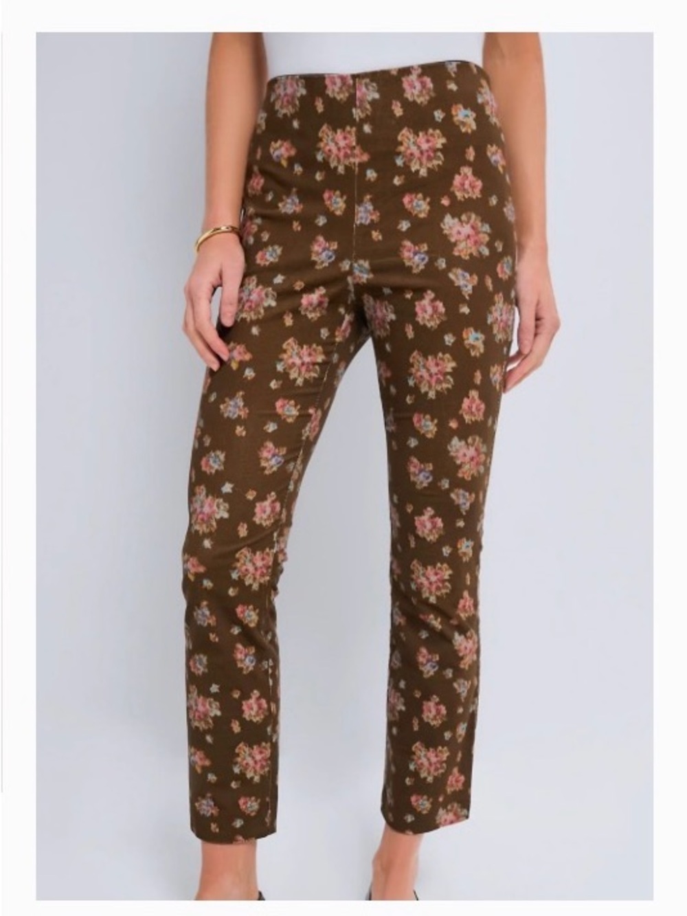 Tuckernuck Olive Brown Floral Cotton Corduroy High-Rise Pants